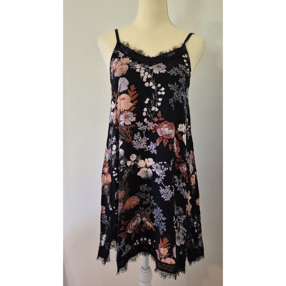 Floral Eyelash Lace Mini Cami Slip Dress Size S Adjustable Straps Whimsigoth 90s